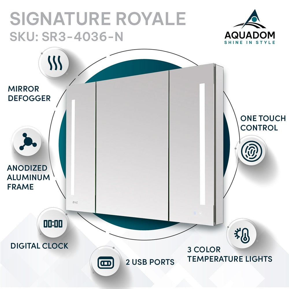 Aquadom - Signature Royale 40×36 LED Lighted Triple Door Medicine Cabinet