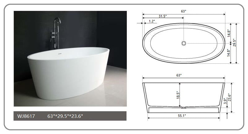 Legion Furniture - 63” White Matt Solid Surface Tub - No Faucet - WJ8617-W
