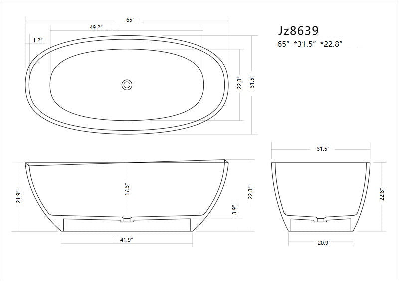 Legion Furniture - 63” White Matt Solid Surface Tub - No Faucet